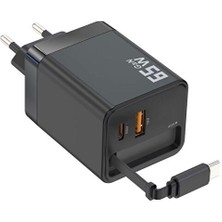 Lowell Home 65W Süper Hızlı Şarj Cihazı | Dahili Type-C Kablo | Usb-C & Usb-A Çıkış | Çoklu Cihaz Dest
