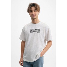 Caddekombin Erkek Soyut Grafik Baskılı 100 Yüz Pamuk Gri T-Shirt