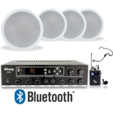 4’lü Tavan Hoparlörlü Yaka Mikrofonlu Bluetooth Anfi Ses Sistemi Seti