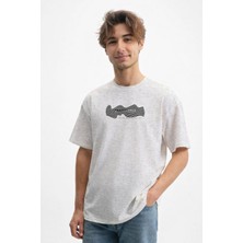 Caddekombin Erkek Hipnotik Çizgi Desenli Bisiklet Yaka Gri T-Shirt
