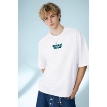Caddekombin Erkek Dream Glow Baskılı Modern Sokak Stili Beyaz T-Shirt
