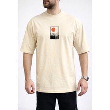Caddekombin Erkek Yükselen Güneş ve Deniz Dalgalı Bej T-Shirt