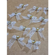 Pratikbox Mini Fiyonk / Altın Tek Taşlı / Tül 1cm'lik / Hediyelik / Süsleme / Beyaz Renk / 50 Adet