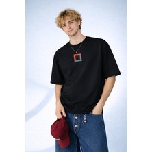 Caddekombin Erkek Life Loop Hi Baskılı Geometrik Desenli Bisiklet Yaka Siyah T-Shirt