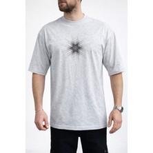 Caddekombin Erkek Geometrik Yıldız Patlaması Bisiklet Yaka Gri T-Shirt