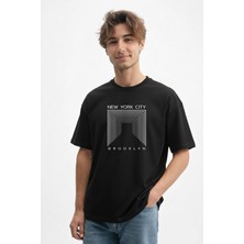 Caddekombin Erkek Geometrik Sonsuzluk Koridoru 100 Yüz Pamuk Siyah T-Shirt