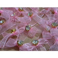 Pratikbox Mini Fiyonk / Altın Tek Taşlı / Tül 1cm'lik / Hediyelik / Süsleme / Pembe Renk / 50 Adet