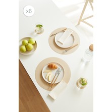 Home Wave 6'lı Bej/taş Renk Suni Deri Amerikan Servis Set Ø 36 cm