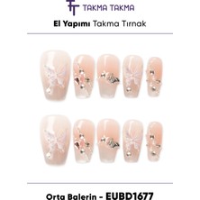 Takma Takma EUBD1677 Orta Balerin 10'lu Tekrar Kullanılabilir El Yapımı Protez Takma Tırnak Ten Rengi-L