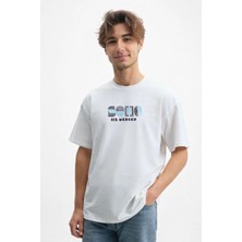 Caddekombin Erkek Soho New York Tasarımlı 100 Yüz Pamuk Beyaz T-Shirt