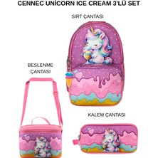 Ümit Çanta Cennec Unicorn Ice Cream Okul Seti - Sırt Çantası, Kalemlik ve Termal Beslenme Çantası