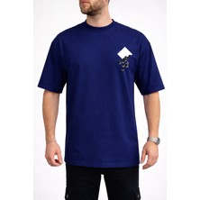 Caddekombin Erkek Kübik Form Detaylı Bisiklet Yaka Lacivert T-Shirt