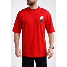 Caddekombin Erkek Kübik Form Detaylı Bisiklet Yaka Kırmızı T-Shirt