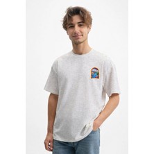 Caddekombin Erkek Akdeniz Limanı Tasarım 100 Yüz Pamuk Gri T-Shirt