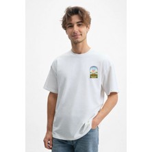 Caddekombin Erkek Art Nouveau Pencere Tasarımlı Beyaz T-Shirt