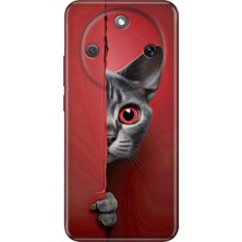 Honor Magic 8 Lite Kılıf Desenli Baskılı Tpu Rubber Kapak Red Cat