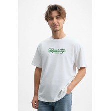 Caddekombin Erkek Reality Never Lie Yazılı 100 Yüz Pamuk Beyaz T-Shirt