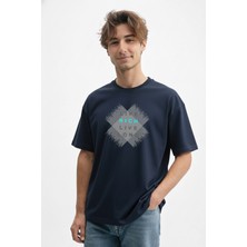 Caddekombin Erkek Live Rich Live Long Yazı Baskılı 100 Yüz Pamuk Lacivert T-Shirt