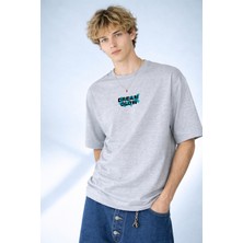Caddekombin Erkek Dream Glow Baskılı Modern Sokak Stili Gri T-Shirt
