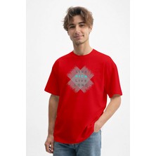 Caddekombin Erkek Live Rich Live Long Yazı Baskılı 100 Yüz Pamuk Kırmızı T-Shirt