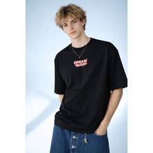 Caddekombin Erkek Dream Glow Baskılı Modern Sokak Stili Siyah T-Shirt