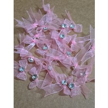 Pratikbox Mini Fiyonk / Gümüş Tek Taşlı / Tül 1cm'lik / Hediyelik / Süsleme / Pembe Renk / 50 Adet