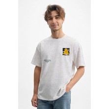 Caddekombin Erkek Baskılı 100 Yüz Pamuk Bisiklet Yaka Gri T-Shirt