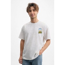 Caddekombin Erkek Art Nouveau Pencere Tasarımlı Gri T-Shirt