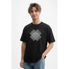 Caddekombin Erkek Live Rich Live Long Yazı Baskılı 100 Yüz Pamuk Siyah T-Shirt