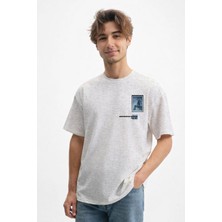 Caddekombin Erkek Özel Tasarım 100 Yüz Pamuk Bisiklet Yaka Gri T-Shirt