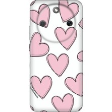 Nurdic Honor Magic 8 Lite Uyumlu  Kılıf 0.4mm Lazer Kesim Silikon Kapak Pembe Çizgili Kalpler