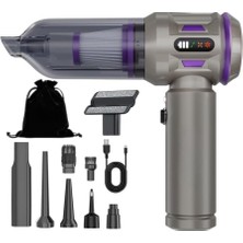 Auhma Ahv-20 Kablosuz Araç Içi Süpürge 17000PA Güçlü Vakum Dijital Göstergeli 100W Fırçasız Motor Üfleme Vakum Özellikli Mor