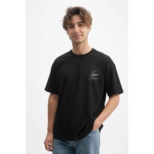 Caddekombin Erkek None Baskılı 100 Yüz Pamuk Bisiklet Yaka Siyah T-Shirt