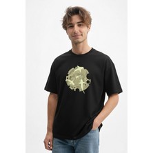 Caddekombin Erkek Modern Optik Ilizyon Grafik Baskılı Siyah T-Shirt