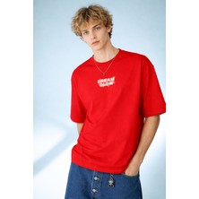 Caddekombin Erkek Dream Glow Baskılı Modern Sokak Stili Kırmızı T-Shirt