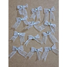 Pratikbox Mini Fiyonk / Gümüş Tek Taşlı / Tül 1cm'lik / Hediyelik / Süsleme / Beyaz Renk / 50 Adet