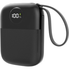 S-Link MP110 10000MAH PD22.5W Type-C+Lightning Kablolu Siyah LCD Taşınabilir Pil Şarj Cihazı Powerbank