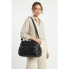 Byhakan 514 Yerli Yıkama Deri Kadın Omuz Çanta Kadın Çapraz Çanta Siyah