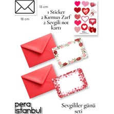 Pera İstanbul 2 Adet Kırmızı 13X18 Zarf 2 Adet Hediyelik Not Kartı 1 Adet Sticker Set Sevgililer Günü Yıl Dönümü