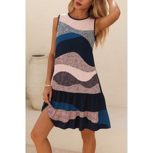 Stelol Kadın Kolsuz Sırttan Bağlamalı Fırfırlı Leopar Desenli Dalgıç Elbise