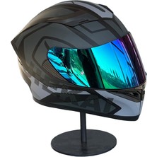 Scharf 316 Full Face Motosiklet Kaskı – Güneş Gözlüklü (Rainbow Green Vizörlü) Hx1 Grey