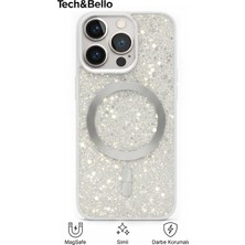 Tech&bello accessories Iphone 16 Pro Uyumlu Kamera Çıkıntılı Darbeye Dayanıklı Simli Kılıf