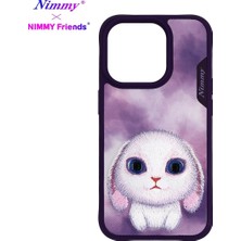 Nimmy iPhone 15 Pro Uyumlu 3D Göz Mor Tavşan Detaylı Gerçek Nakış İşlemeli Big Eyes Kılıf