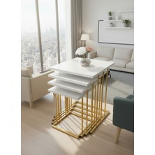 Sofex 4'lü Zigon Sehpa Beyaz Altın 18 mm Mdf