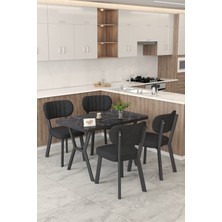 Mygusi Gnr 70X110CM Sabit Siyah Mutfak Masası Takımı, Yemek Masası, 4 Modern Siyah Sandalye
