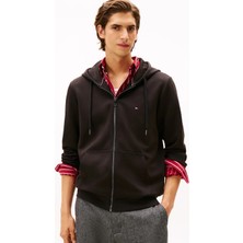 Tommy Hilfiger Erkek Normal Kalıp Kapüşonlu Fermuarlı Pamuklu Uzun Kollu Siyah Sweatshirt MW0MW37243-BDS