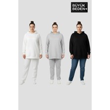 Superlife Kadın Büyük Beden 3'lü Set Kapşonlu Tunik Ince Sweatshırt  SPR26BTK991+3