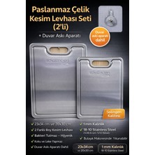 Herkeseuygun Paslanmaz Çelik Kesim Levhası - Kesme Tahtası Seti (2’li) + Duvar Askı Aparatı