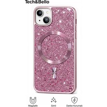 Tech&bello accessories Iphone 15 Uyumlu Kamera Çıkıntılı Darbeye Dayanıklı Simli Kılıf