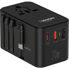 Xenon Smart Priz Dönüştürücü | 70W Gan Hızlı Şarj, 200+ Ülke, Dahili Usb-C Kablo, Usb-C, 2x Usb-A (X6411)